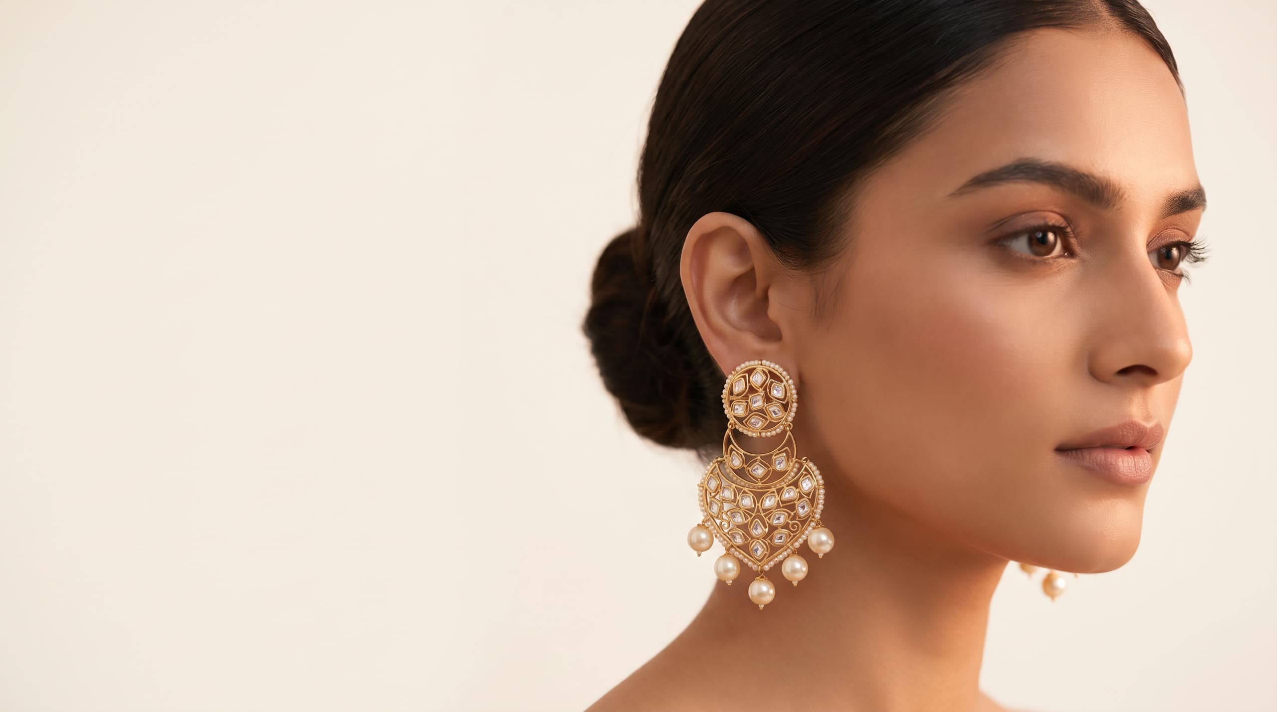 The Pearl Vista polki chand bali earring, in profile
