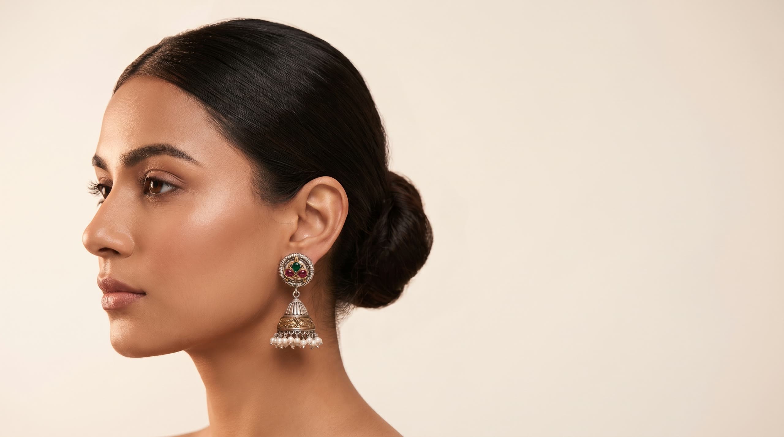 The Pearl Harmony jhumka earrings, in profile