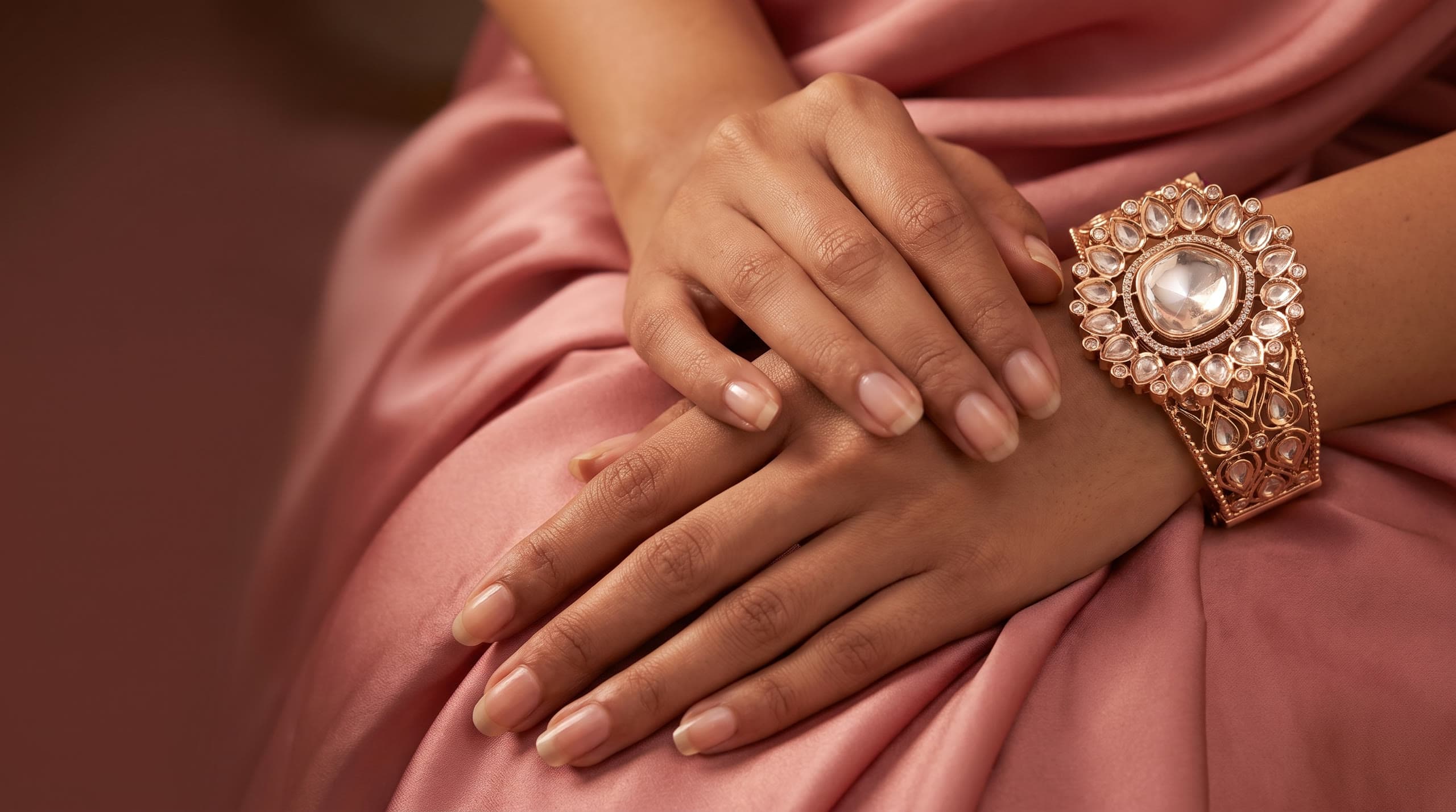 The Blossom Crown polki cuff on blush silk